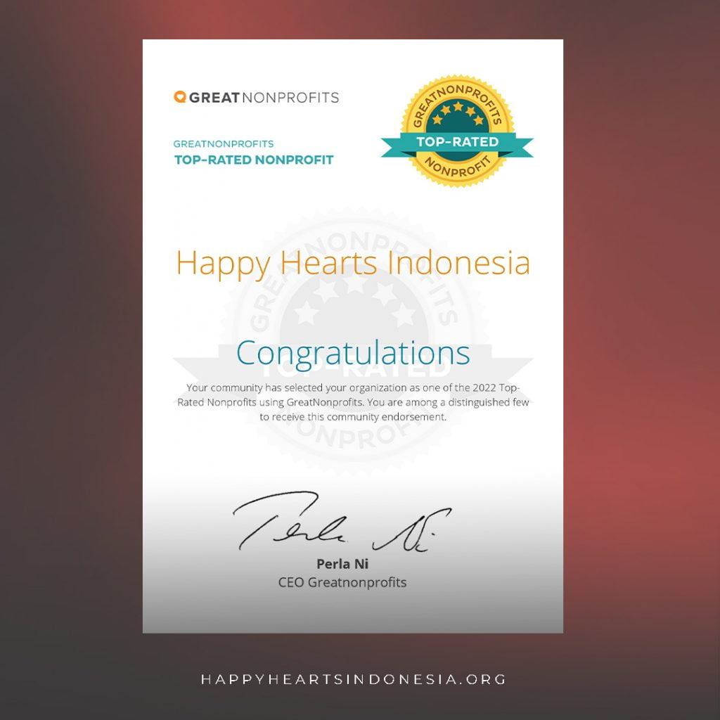 Happy hearts Indonesia top rated nonprofit certificate
